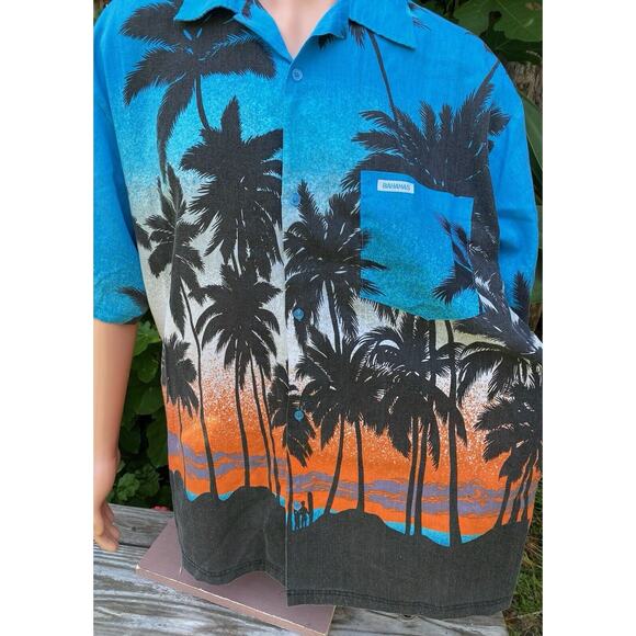 Dorsett Tee’s Bahamas Made Palm Trees Surfing The Sunset Button Up Shirt Size XL - Picture 3 of 8